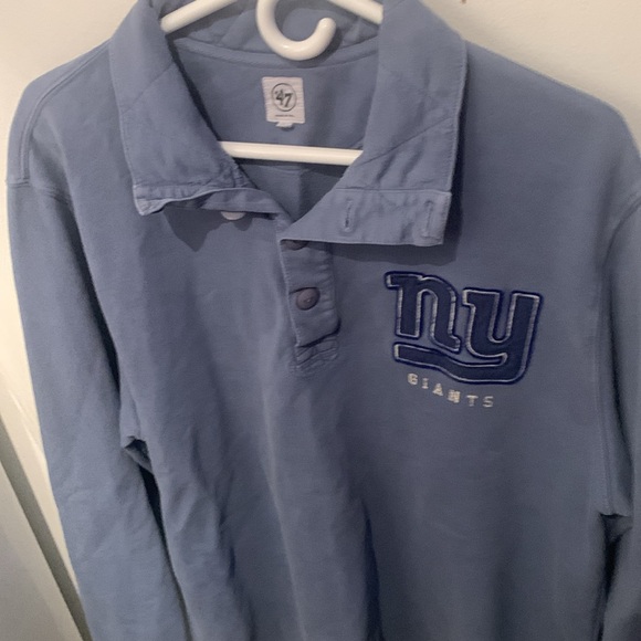 Fantastic Light Blue NY Giants Peruvian Cotton Long Sleeve Quarter Button Shirt - Picture 2 of 10